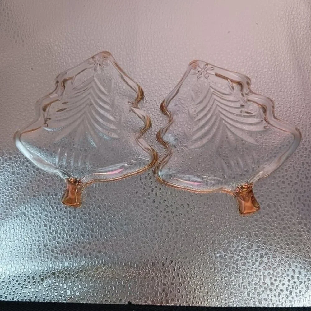 Mikasa crystal christmas tree candy dishes set of 2